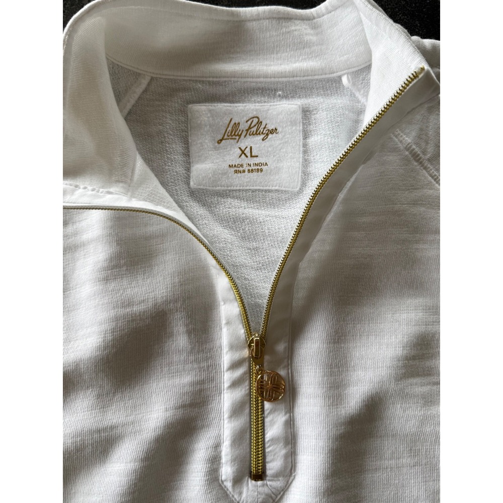 Lilly Pulitzer Finn Top White Slub Cotton Quarter Zip Pullover XL Preppy Golf